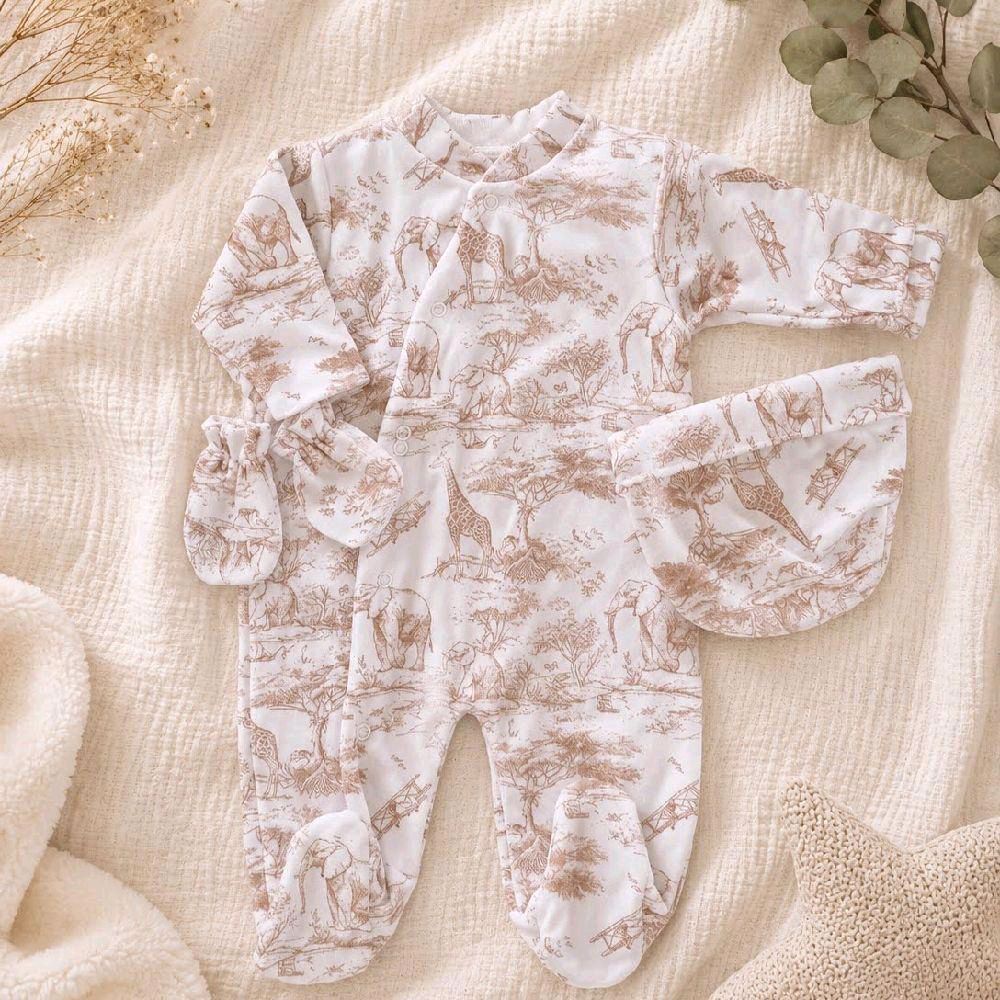 Ensemble bébé pyjama velours motif savane beige