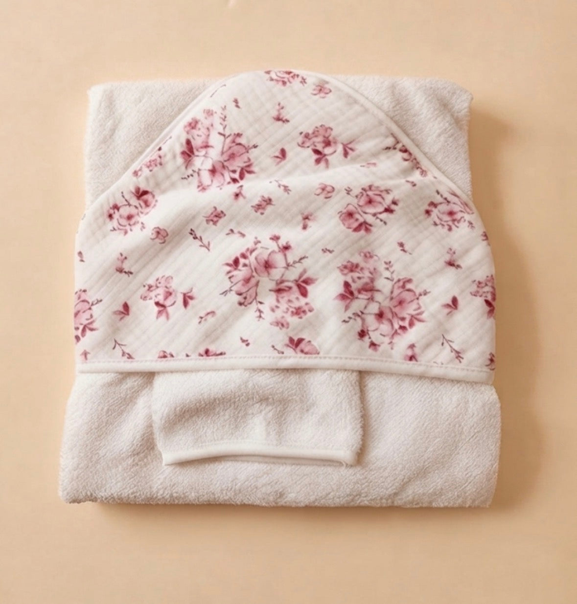 Cape de bain bébé fleur de coton rose