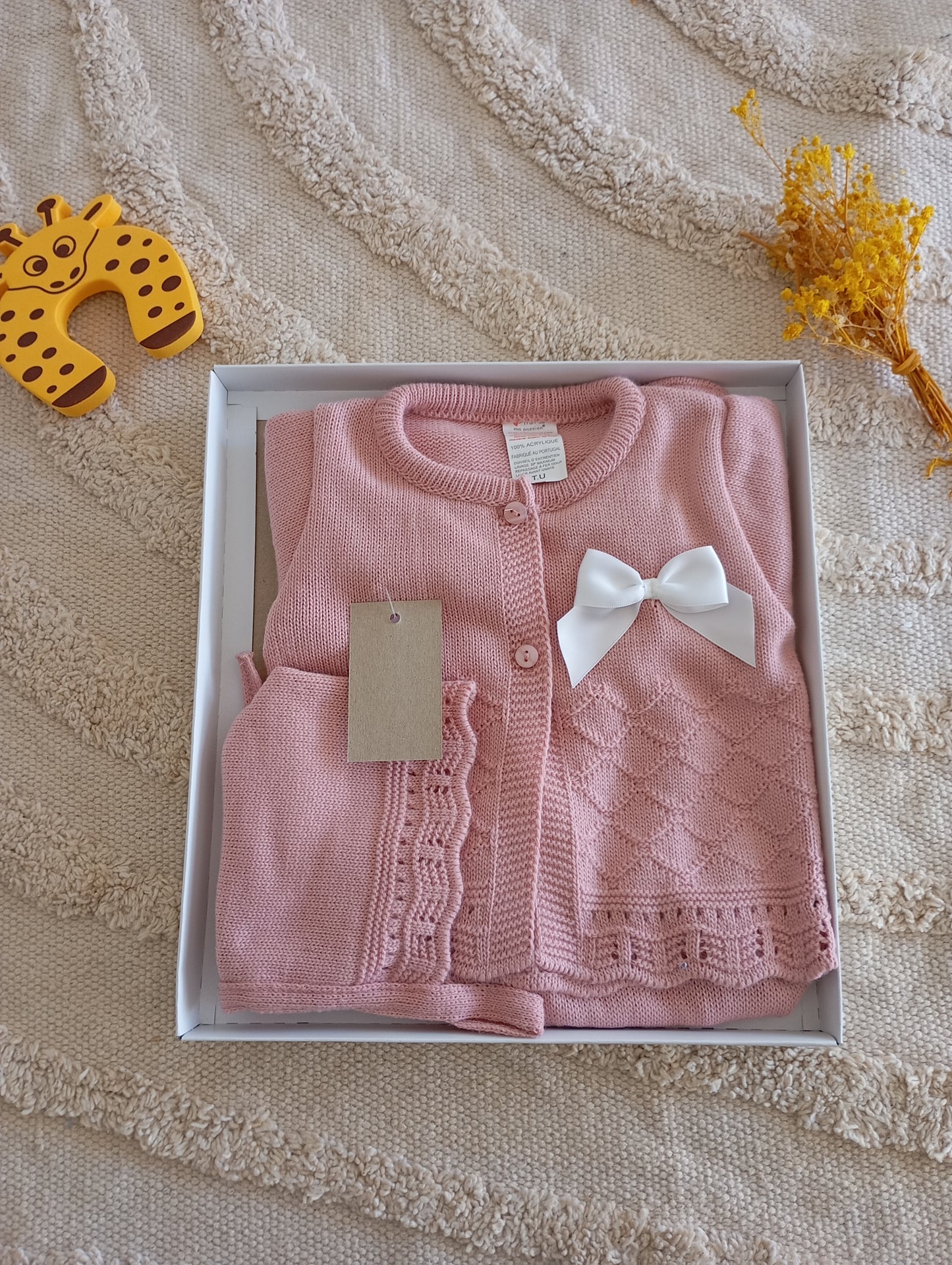 Ensemble bébé gilet rose foncé