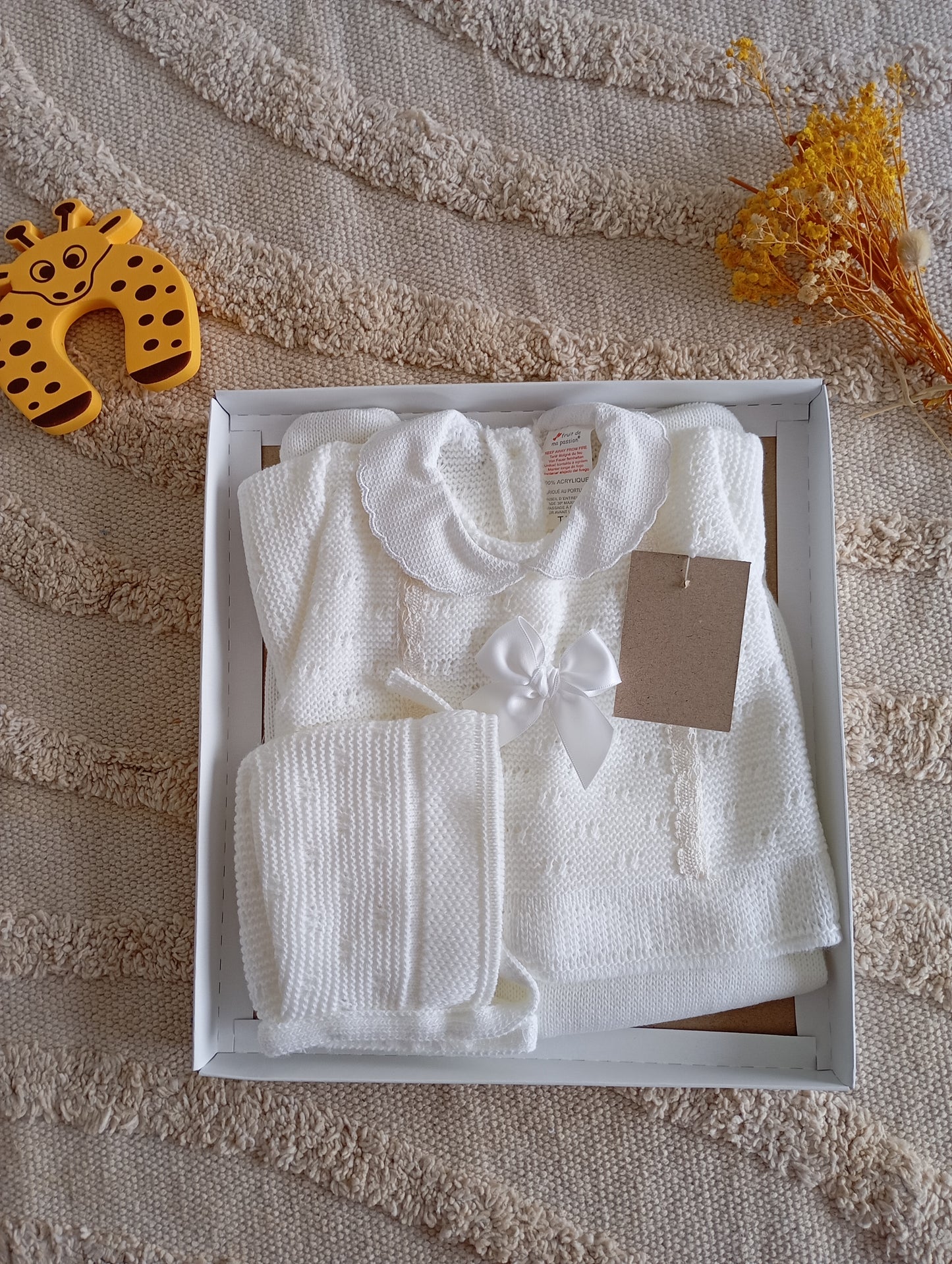 Ensemble bébé blanc nœud blanc
