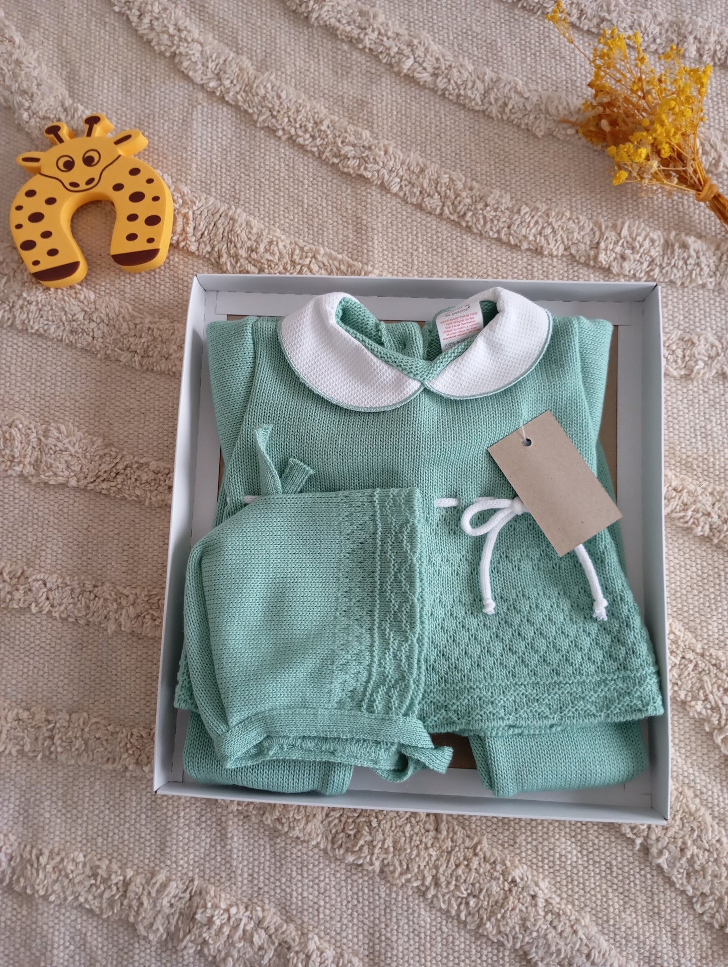 Ensemble bébé vert nœud blanc