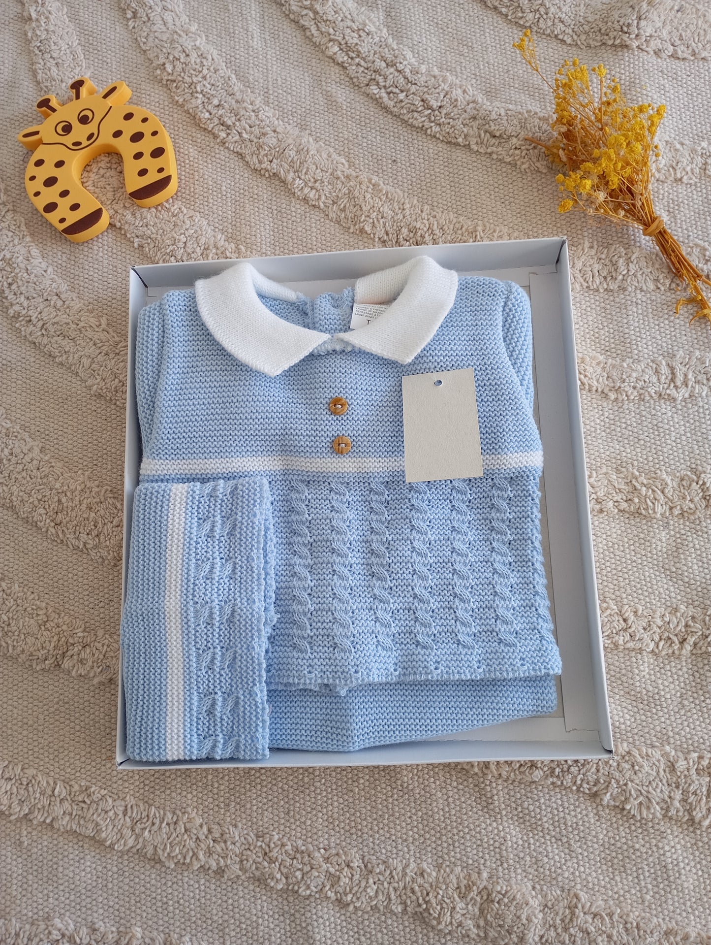 Ensemble bébé 3 pièces bleu liseré blanc
