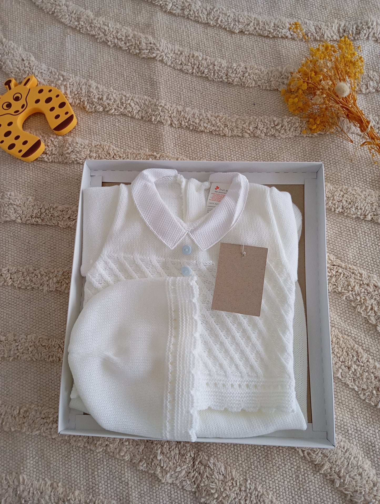 Ensemble bébé blanc bouton bleu