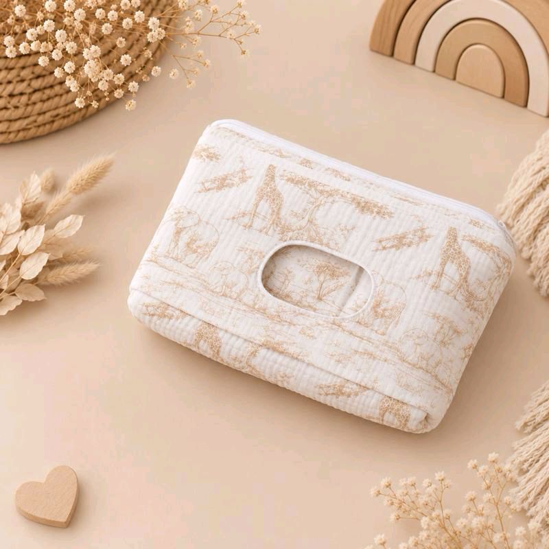 Trousse de toilette avec compartiment lingettes savane beige