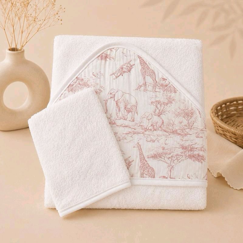 Cape de bain bébé motif savane
