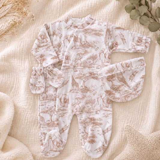 Ensemble bébé pyjama velours motif savane beige