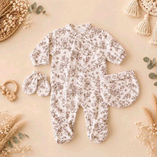 Ensemble bébé pyjama velours ourson marron