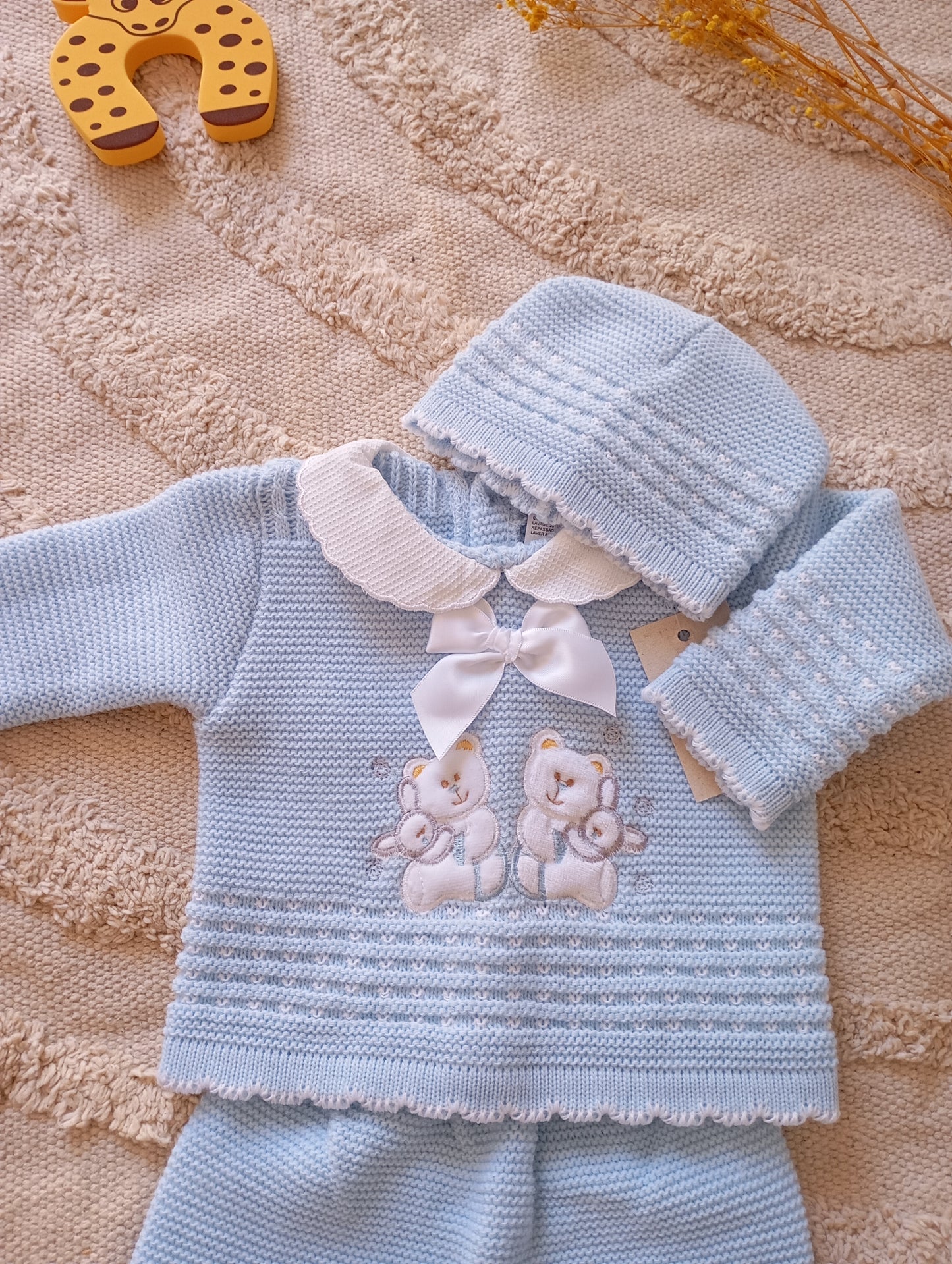 Ensemble bébé 3 pièces bleu motif ourson