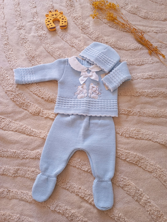 Ensemble bébé 3 pièces bleu motif ourson