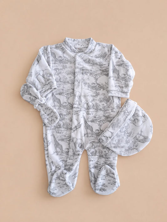 Ensemble 3 pièces pyjama velours savane gris