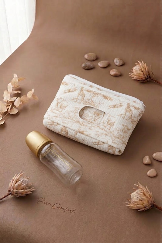 Trousse de toilette avec compartiment lingettes savane beige