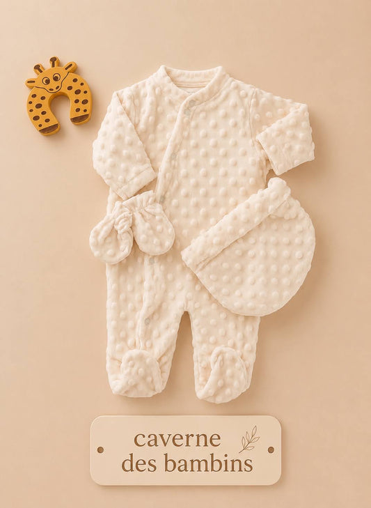 Ensemble 3 pièces  pyjama minky beige
