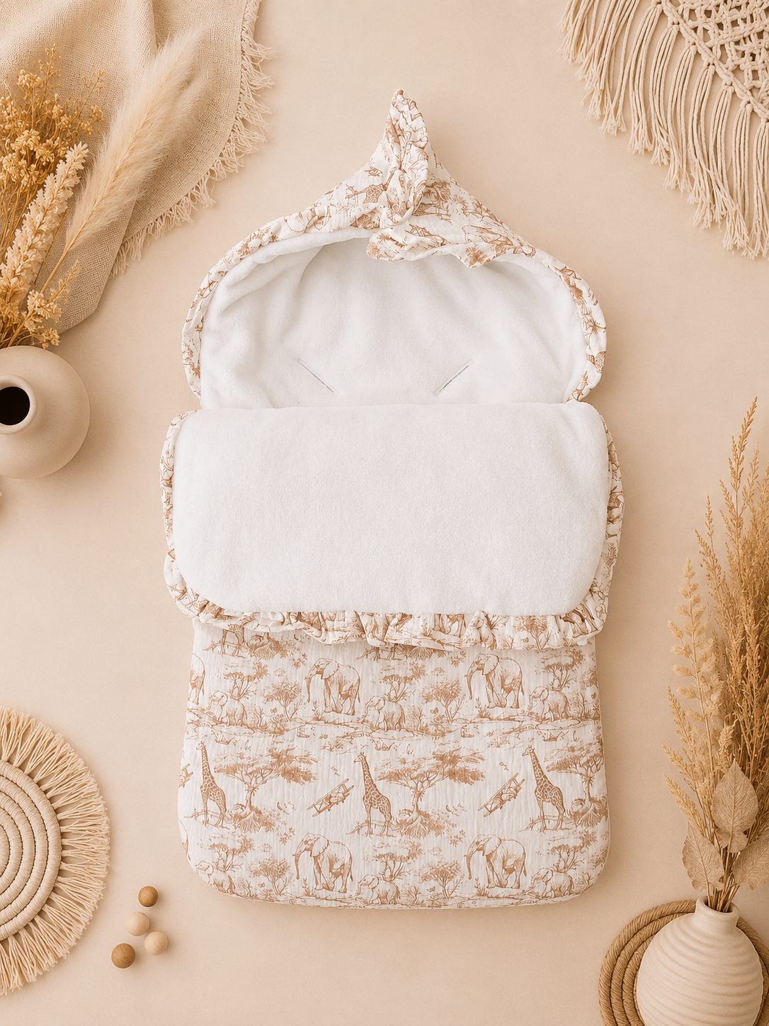 nid d’ange gaze de coton et polaire savane beige