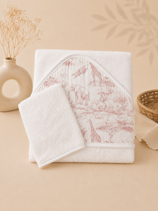 Cape de bain bébé savane rose