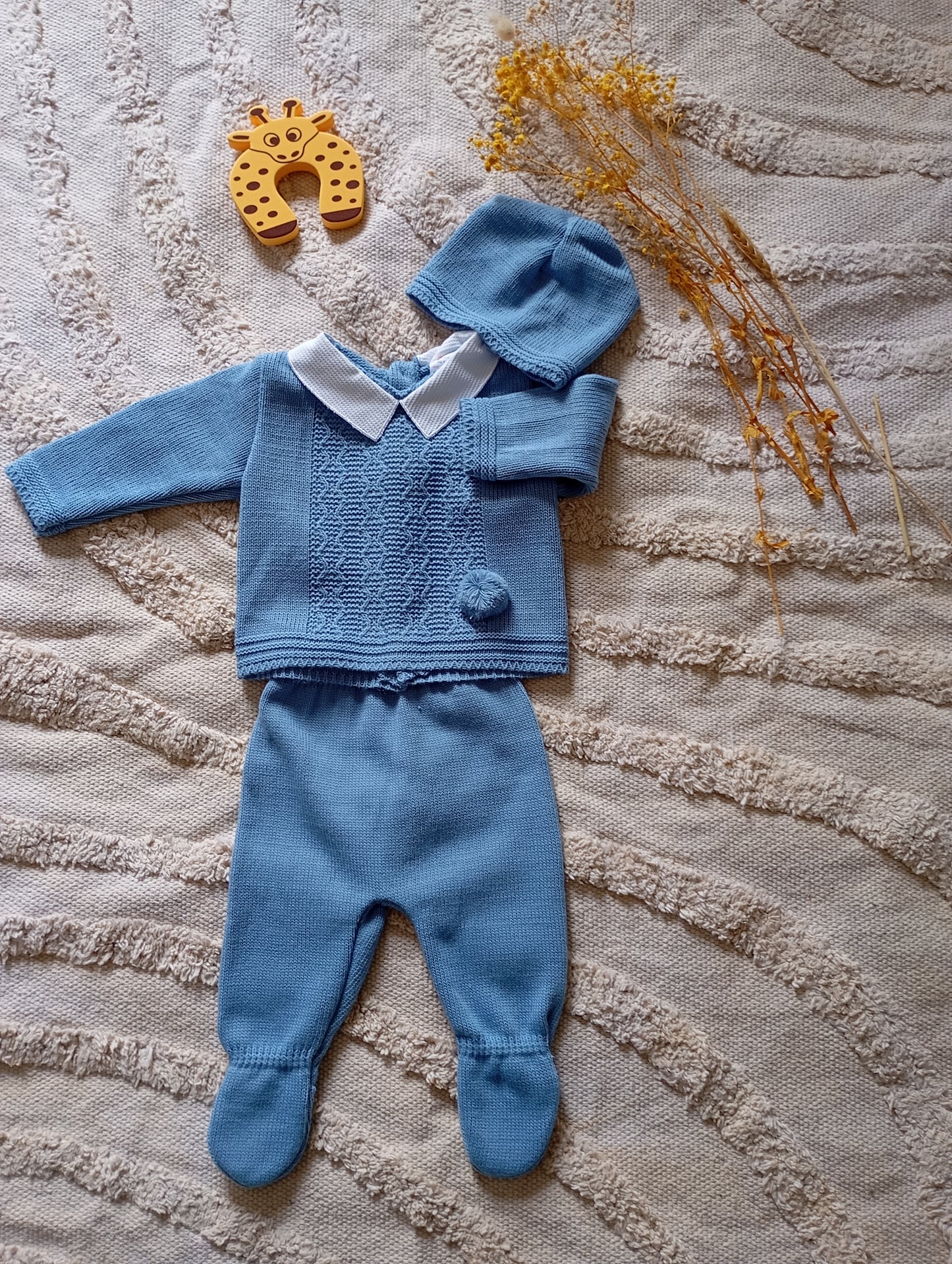 Ensemble bébé bleu foncé pompon