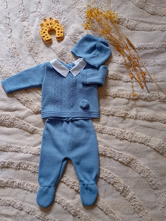 Ensemble bébé bleu foncé pompon