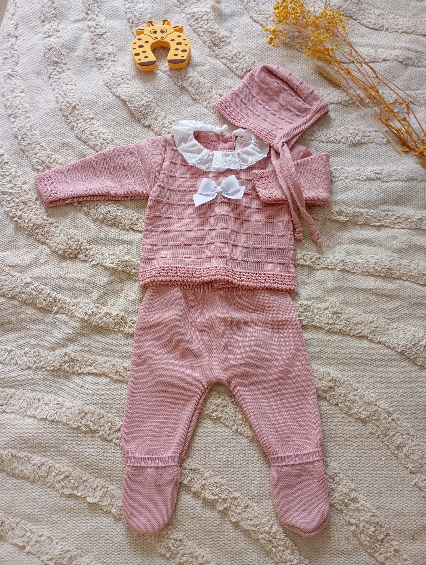 Ensemble bébé rose foncé noeud blanc