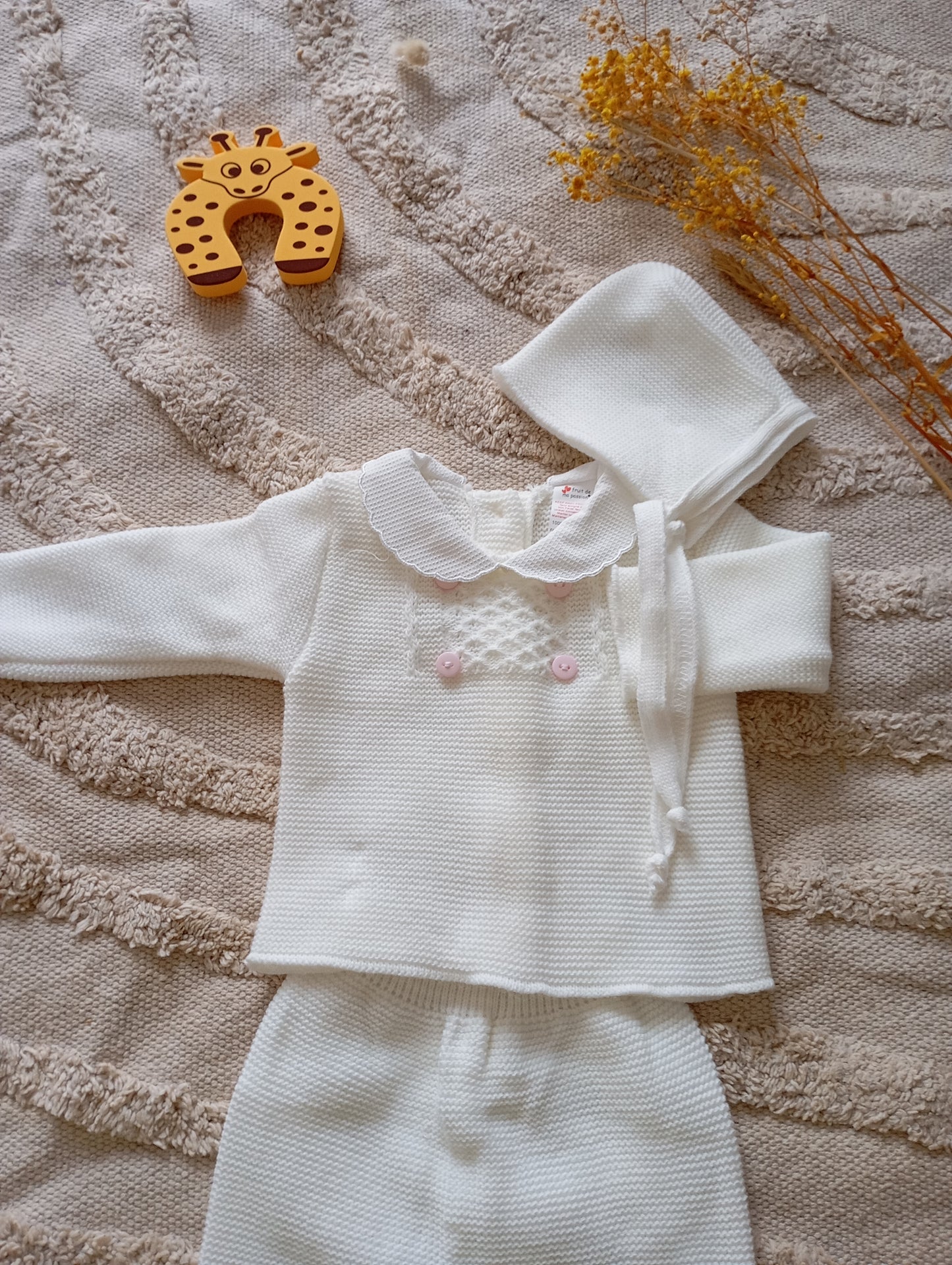 Ensemble bébé blanc bouton rose