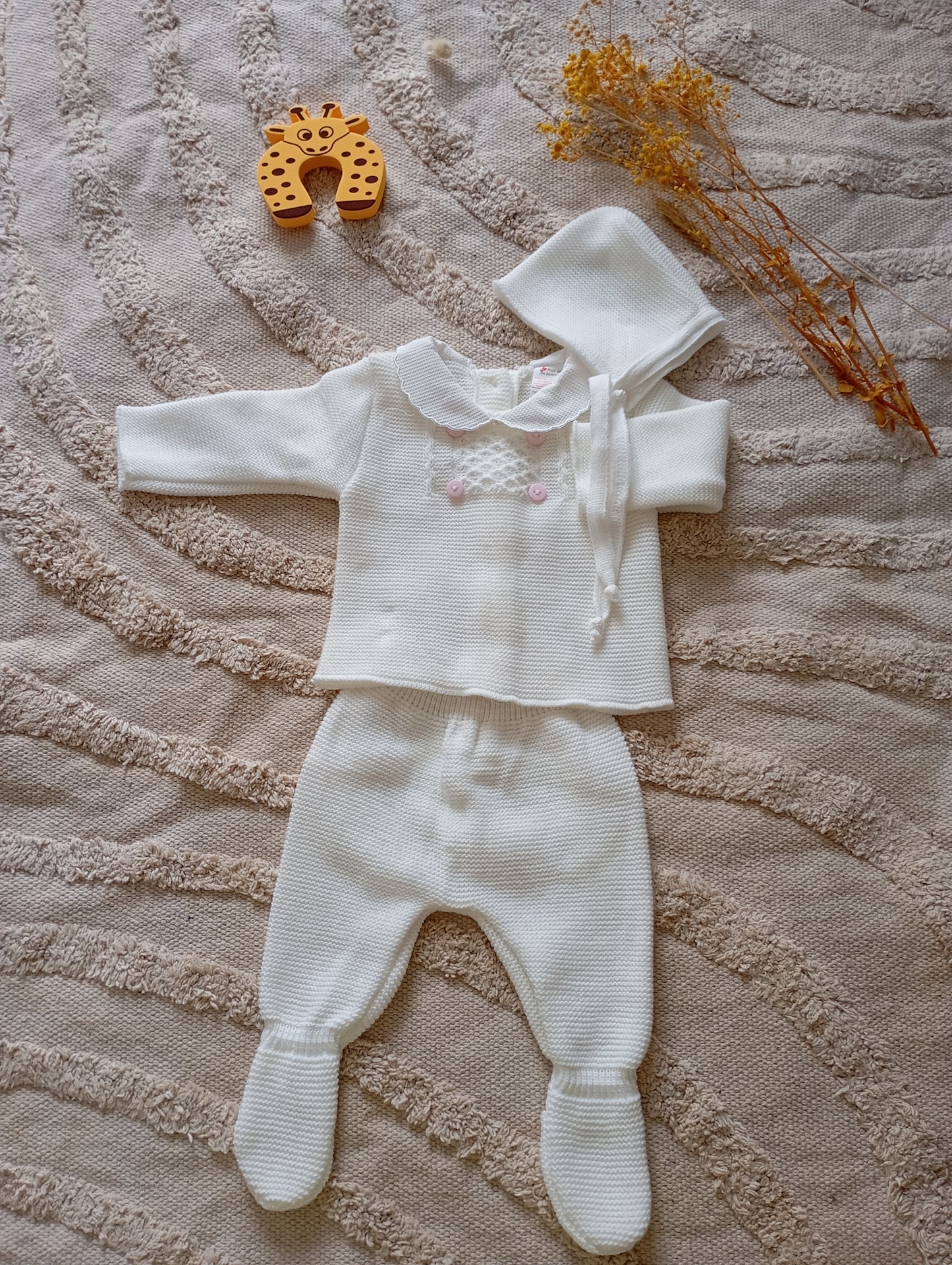 Ensemble bébé blanc bouton rose