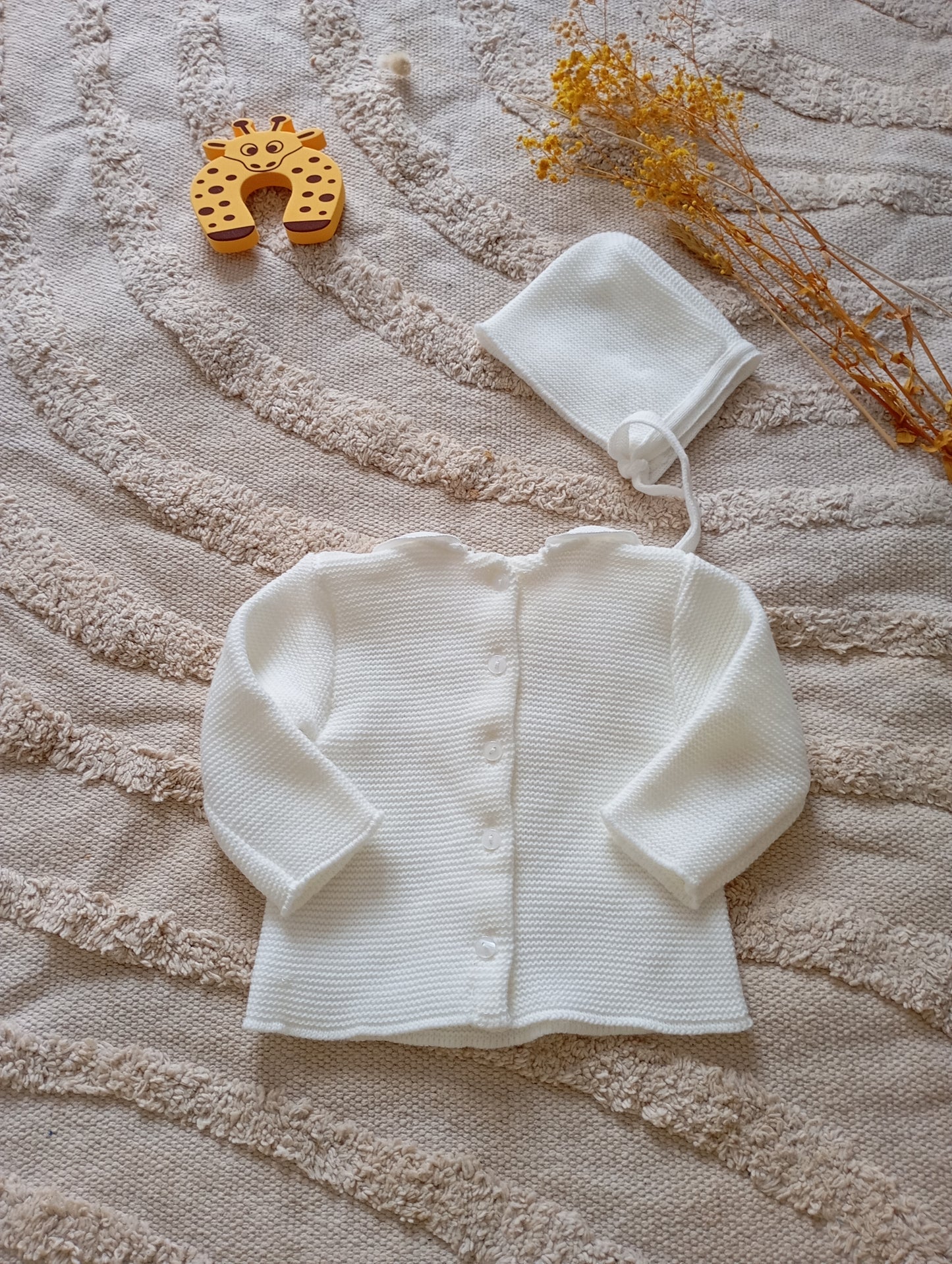 Ensemble bébé blanc bouton rose