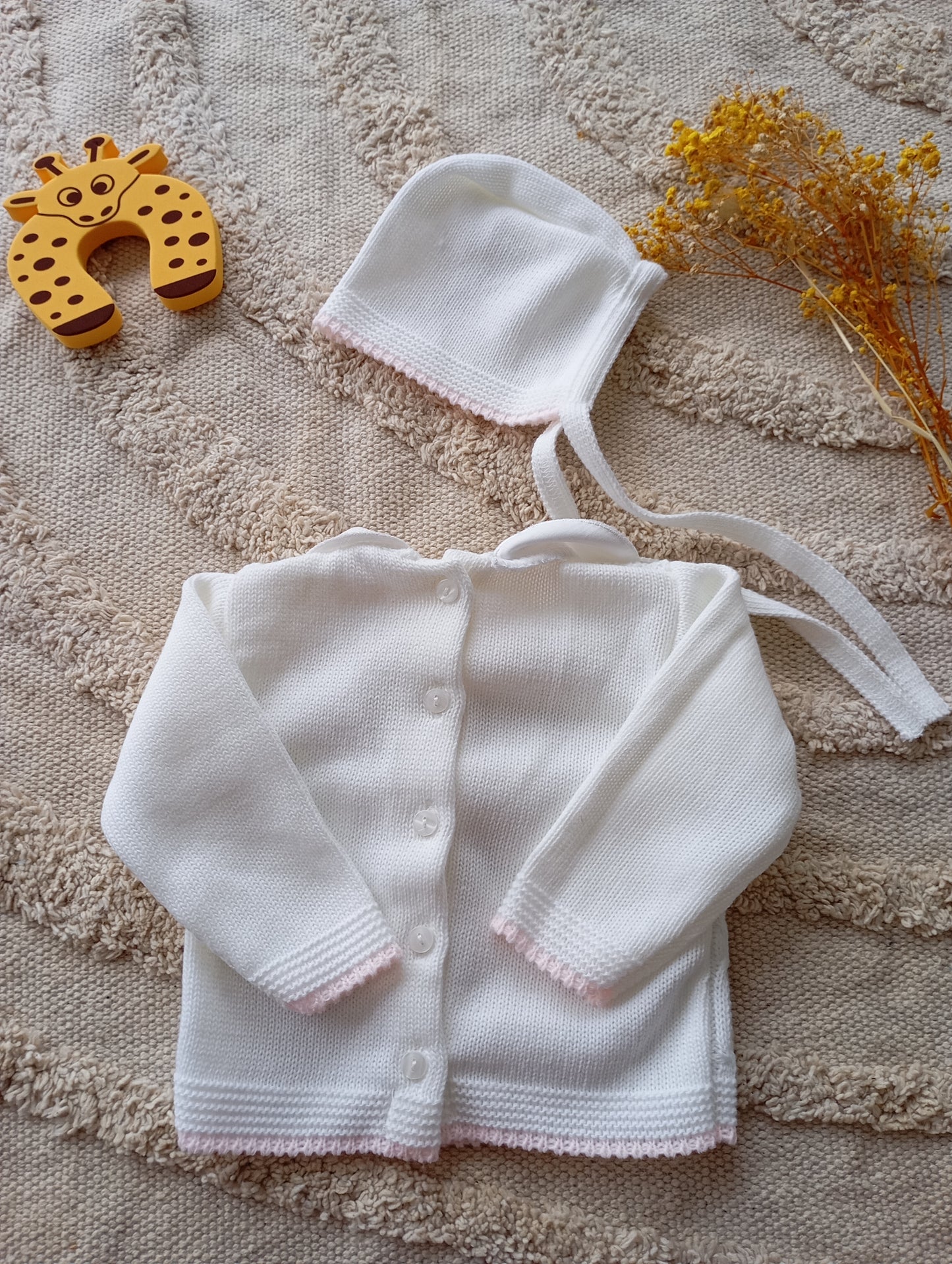 Ensemble bébé blanc liseré rose clair