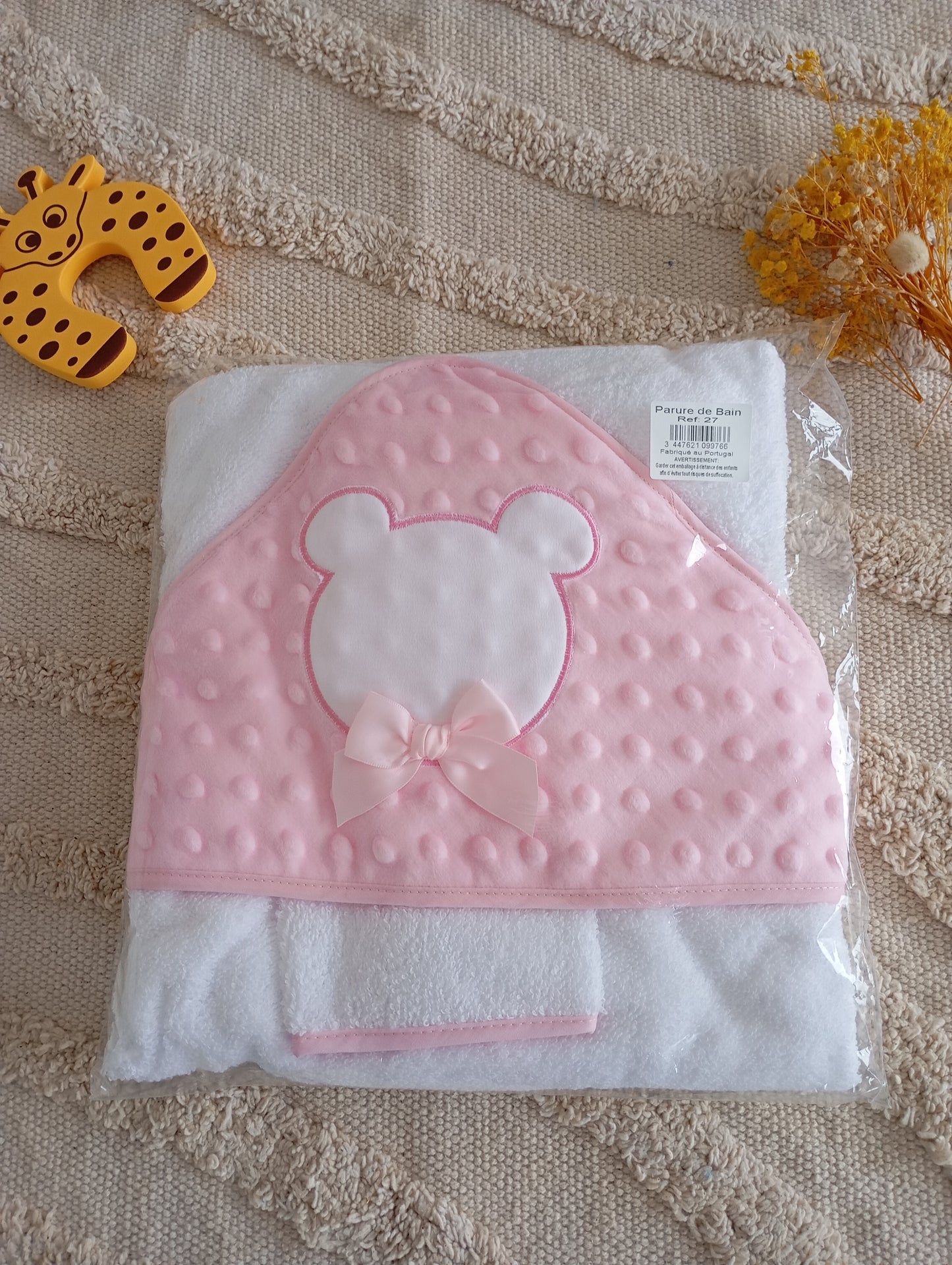 Cape de bain bébé rose
