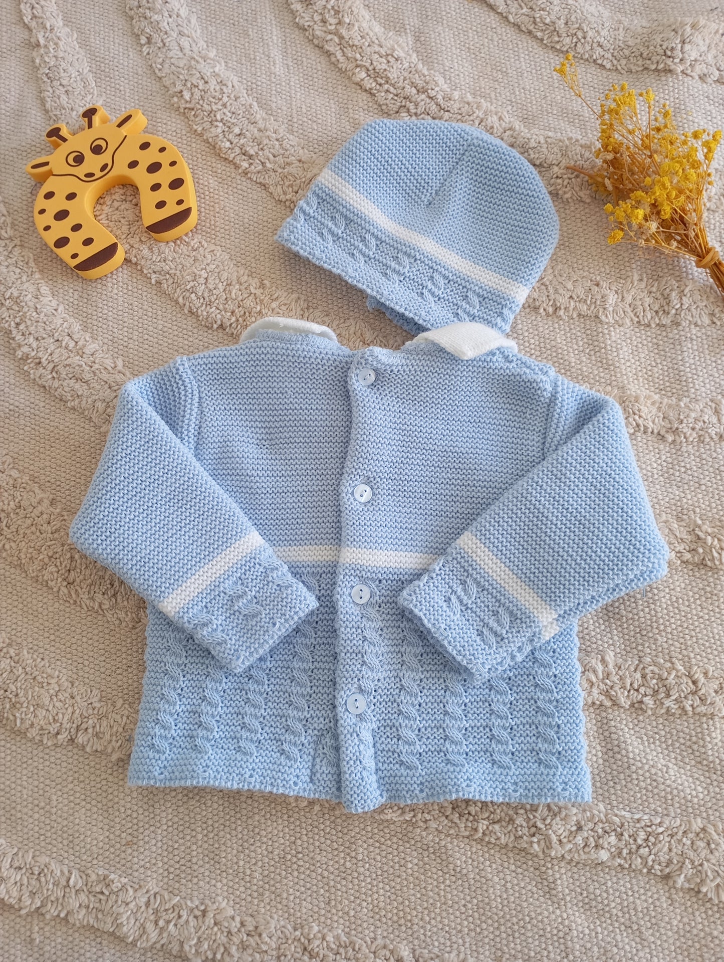 Ensemble bébé 3 pièces bleu liseré blanc