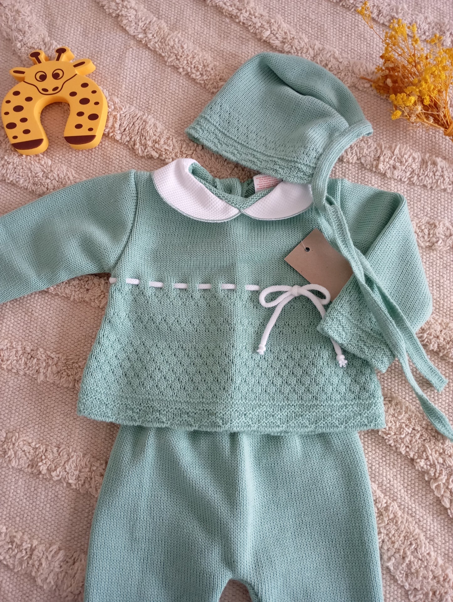 Ensemble bébé vert nœud blanc