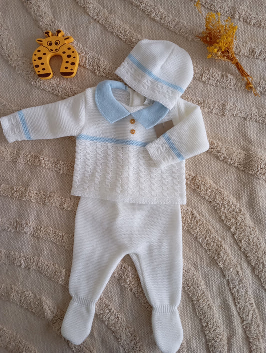 Ensemble blanc liseré bleu