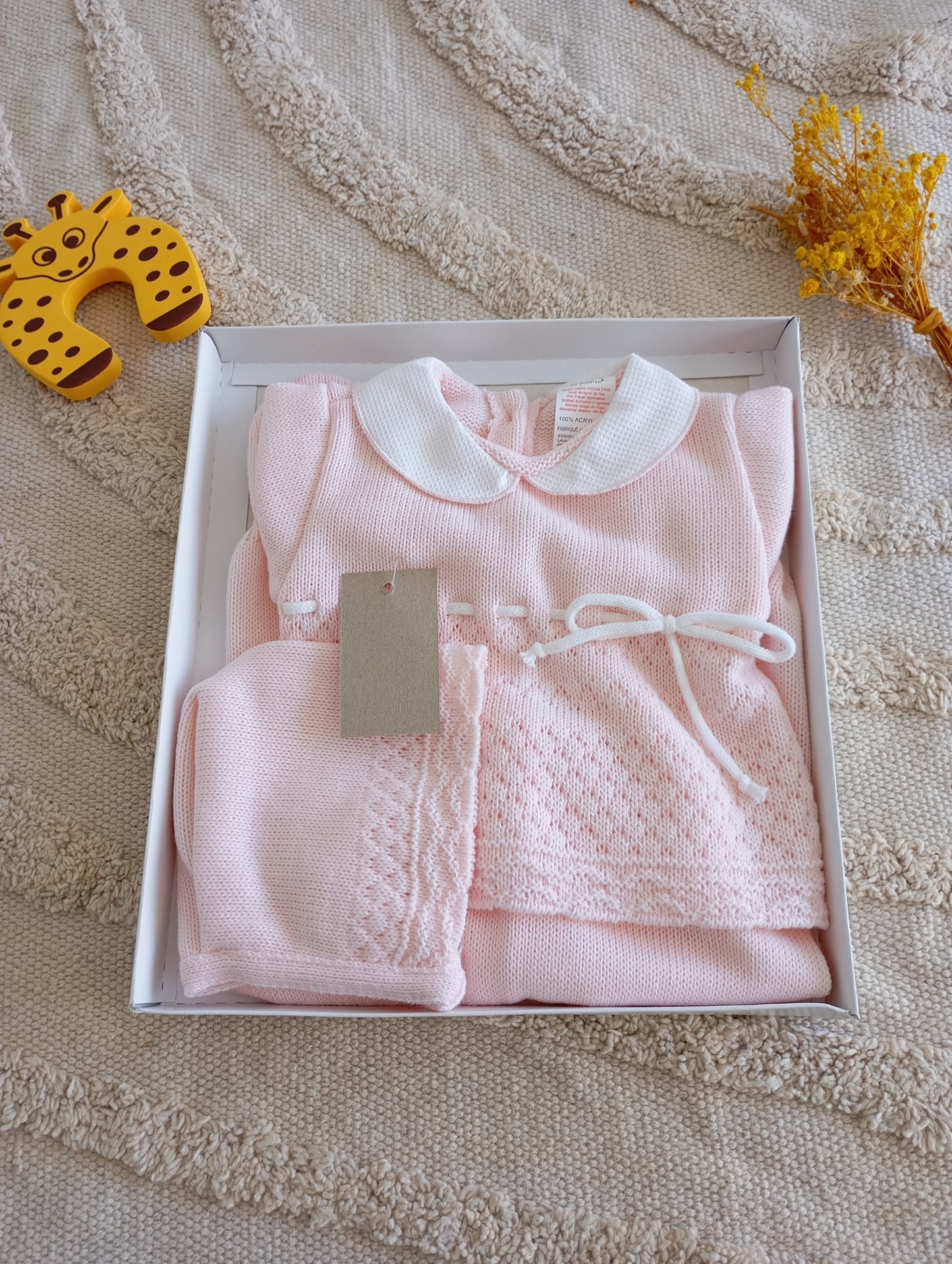 Ensemble bébé rose clair nœud blanc