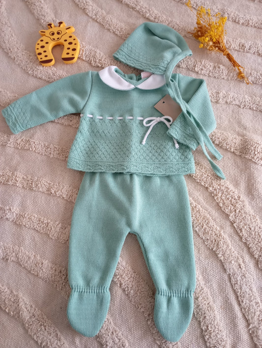 Ensemble bébé vert nœud blanc