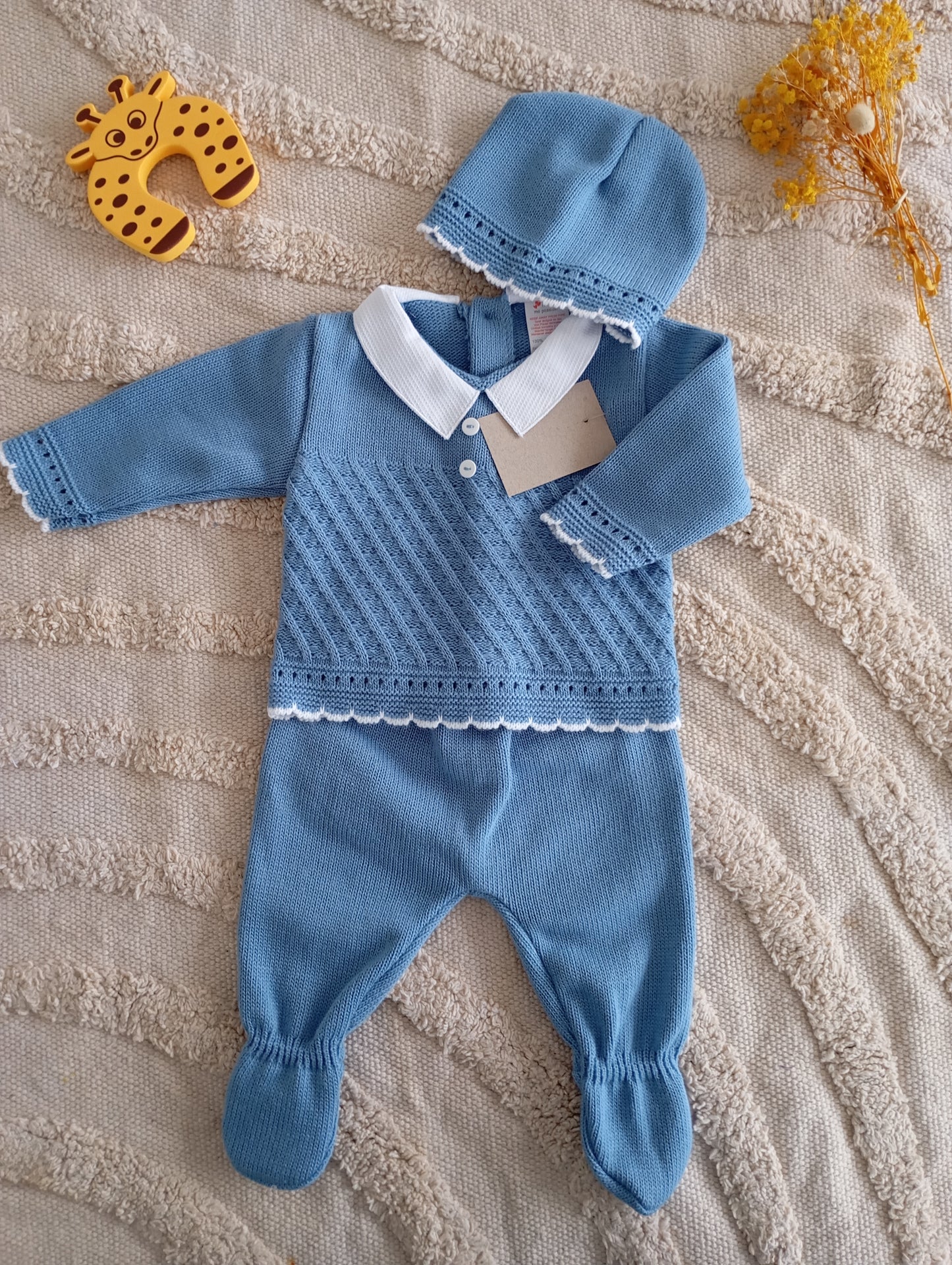 Ensemble bébé bleu foncé col blanc