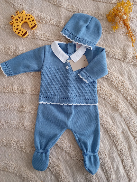 Ensemble bébé bleu foncé col blanc