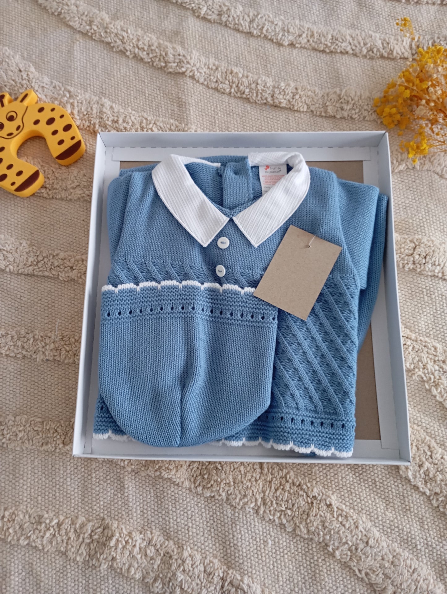 Ensemble bébé bleu foncé col blanc
