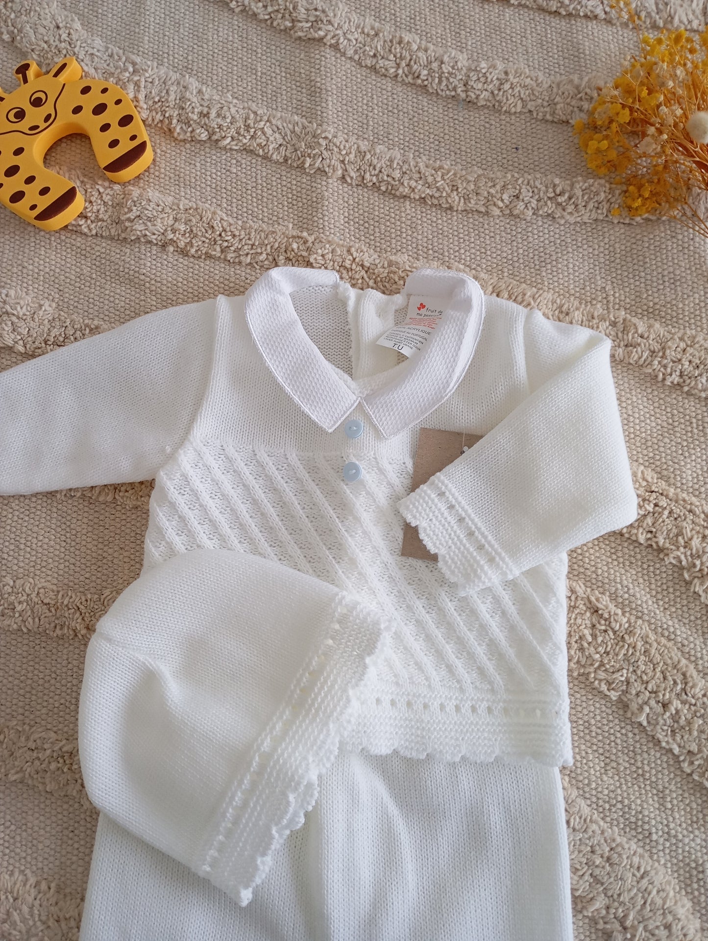 Ensemble bébé blanc bouton bleu