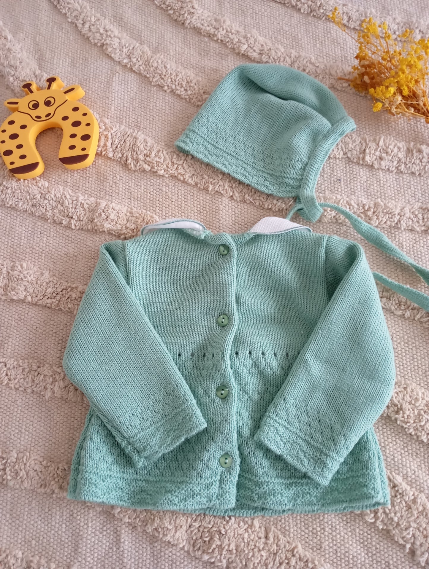 Ensemble bébé vert nœud blanc