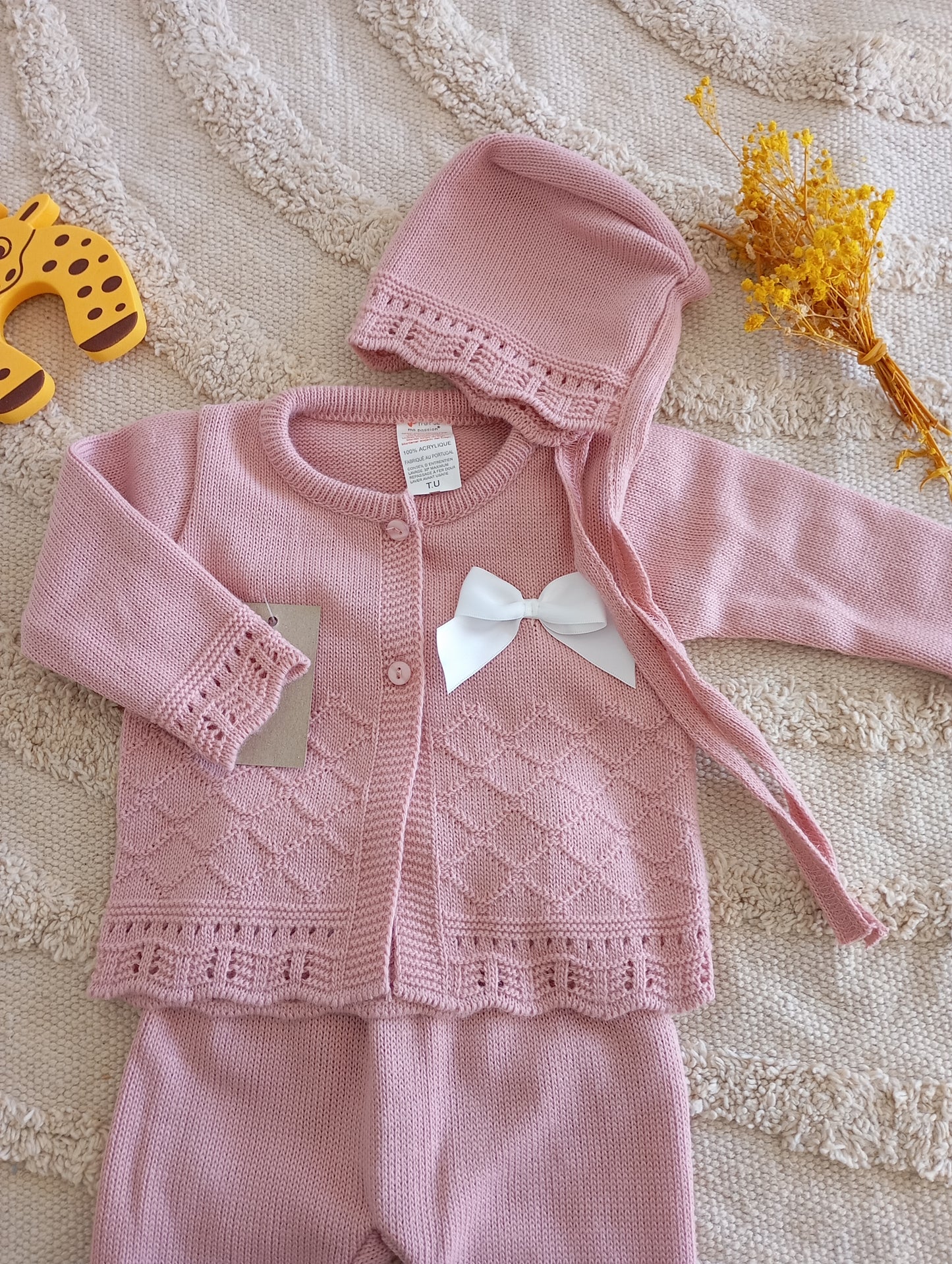 Ensemble bébé gilet rose foncé