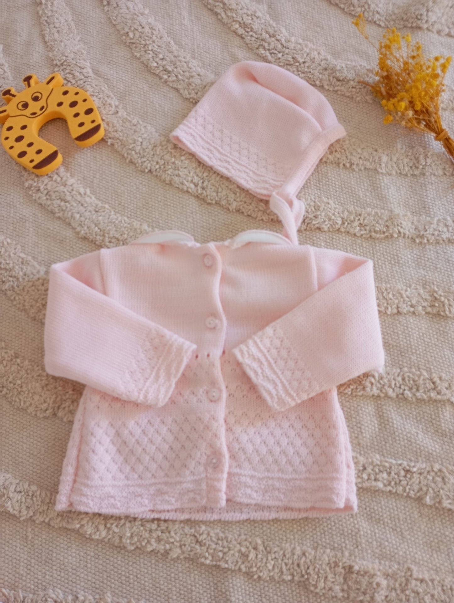 Ensemble bébé rose clair nœud blanc