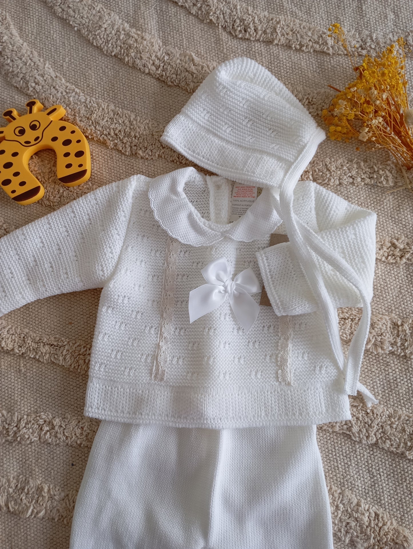Ensemble bébé blanc nœud blanc