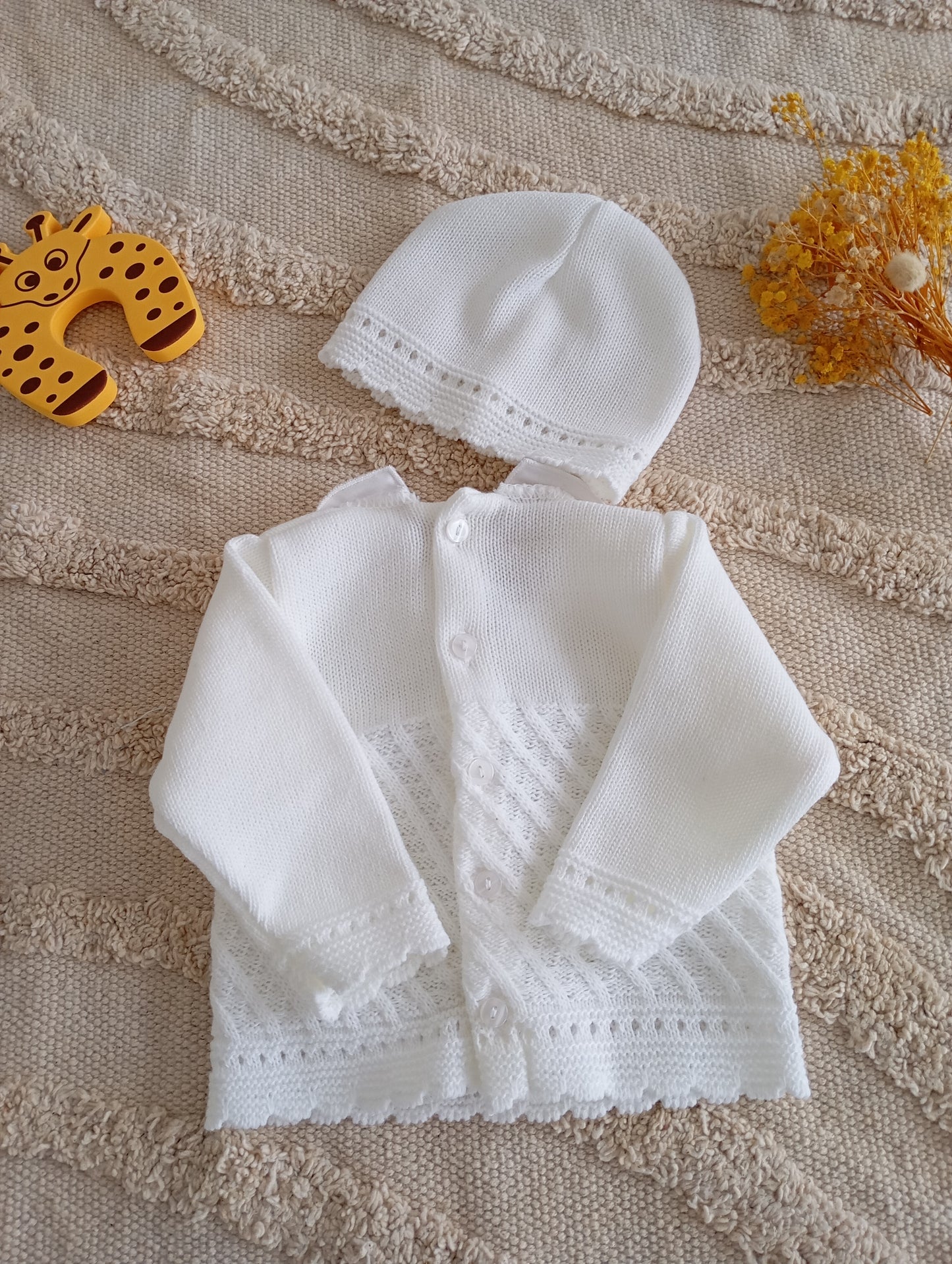 Ensemble bébé blanc bouton bleu