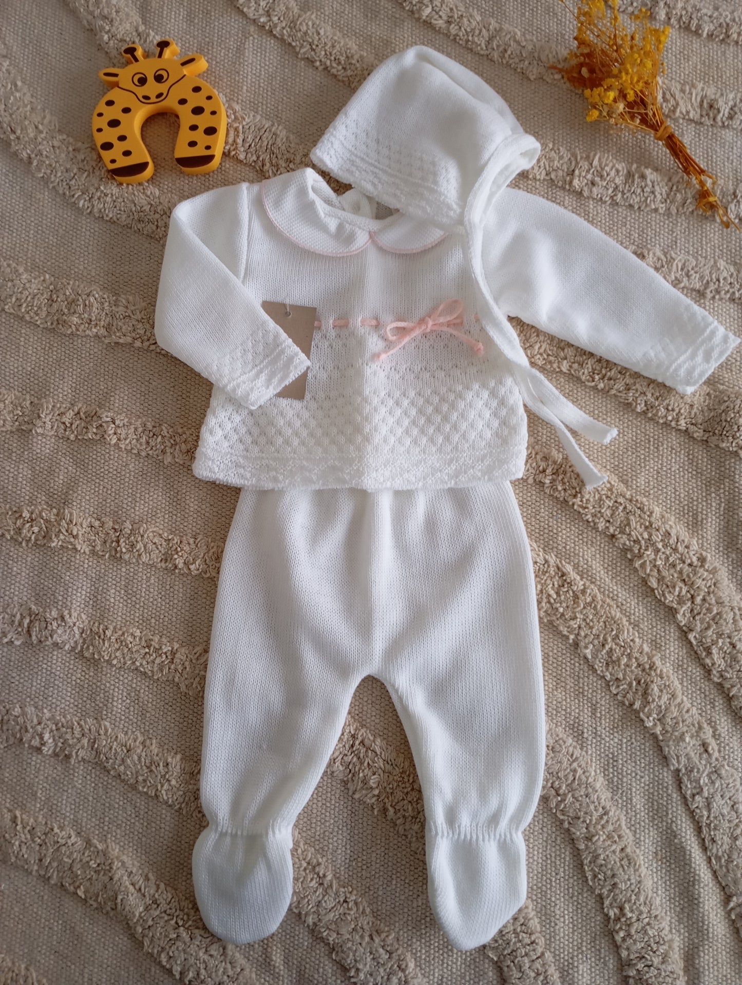 Ensemble bébé blanc nœud rose
