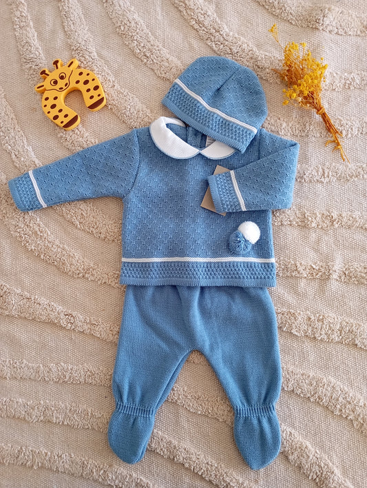 Ensemble bébé bleu foncé à pompons