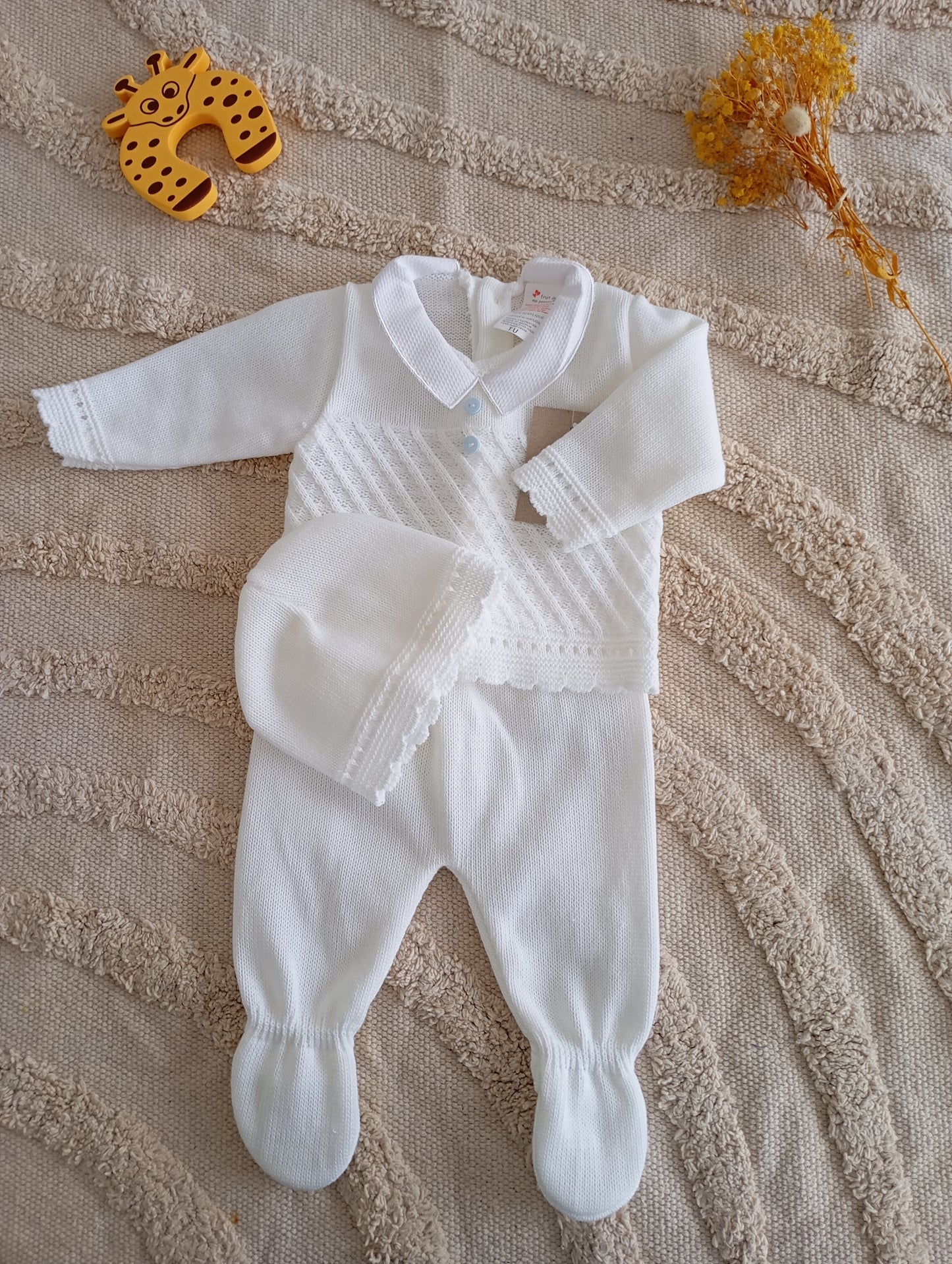 Ensemble bébé blanc bouton bleu