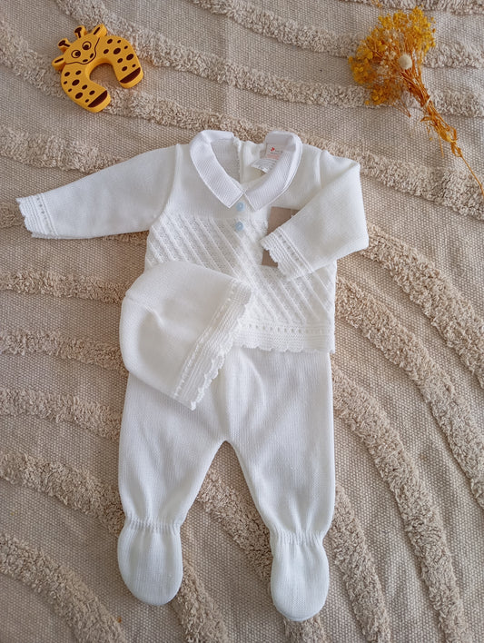 Ensemble bébé blanc bouton bleu