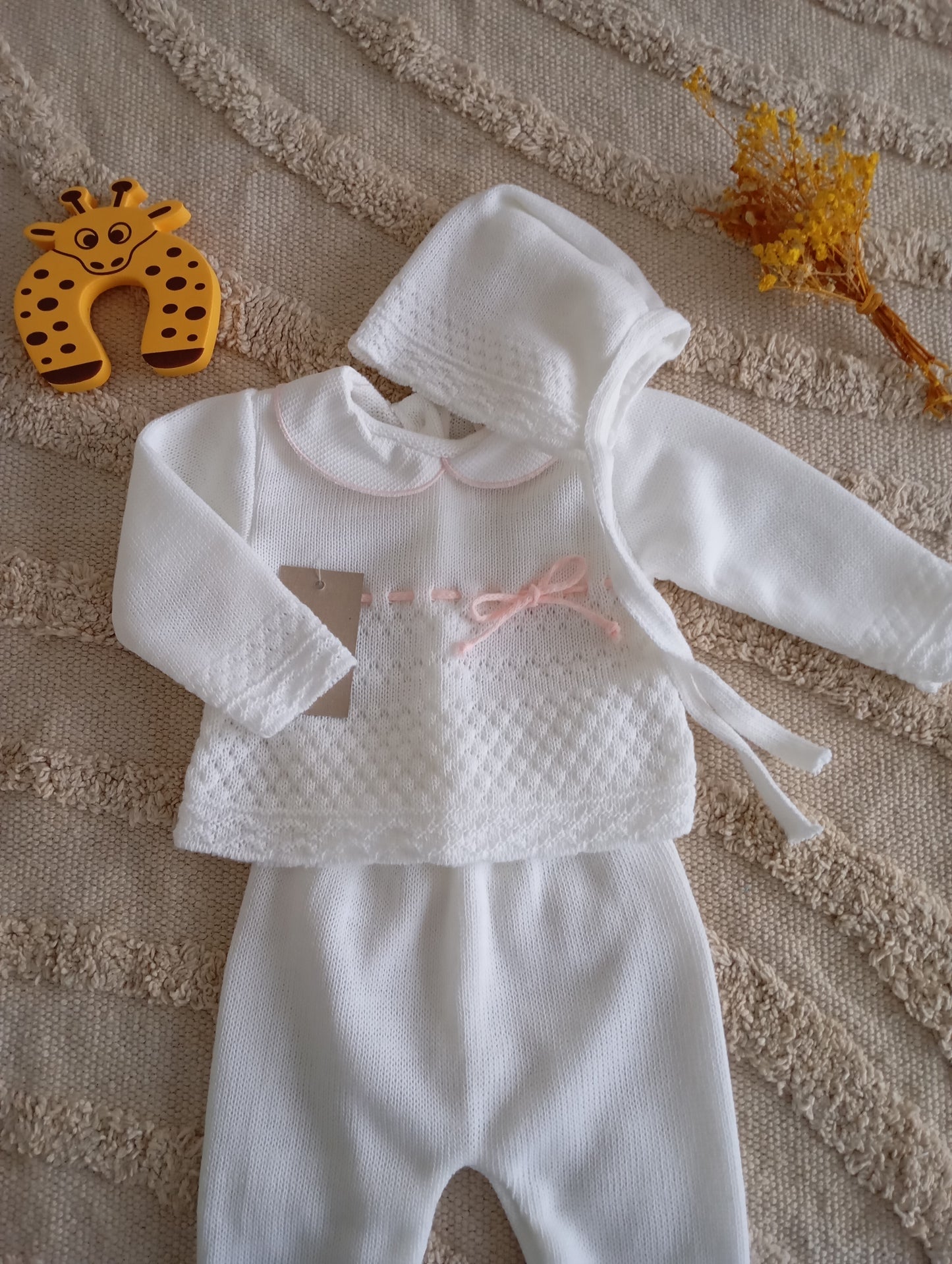 Ensemble bébé blanc nœud rose
