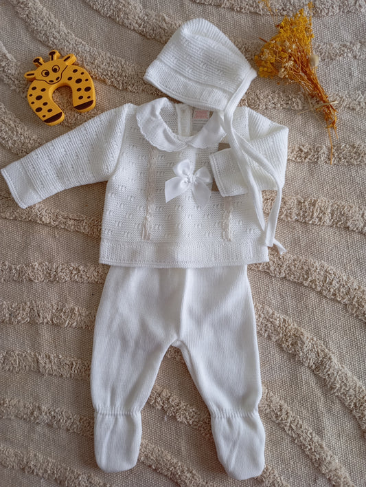 Ensemble bébé blanc nœud blanc