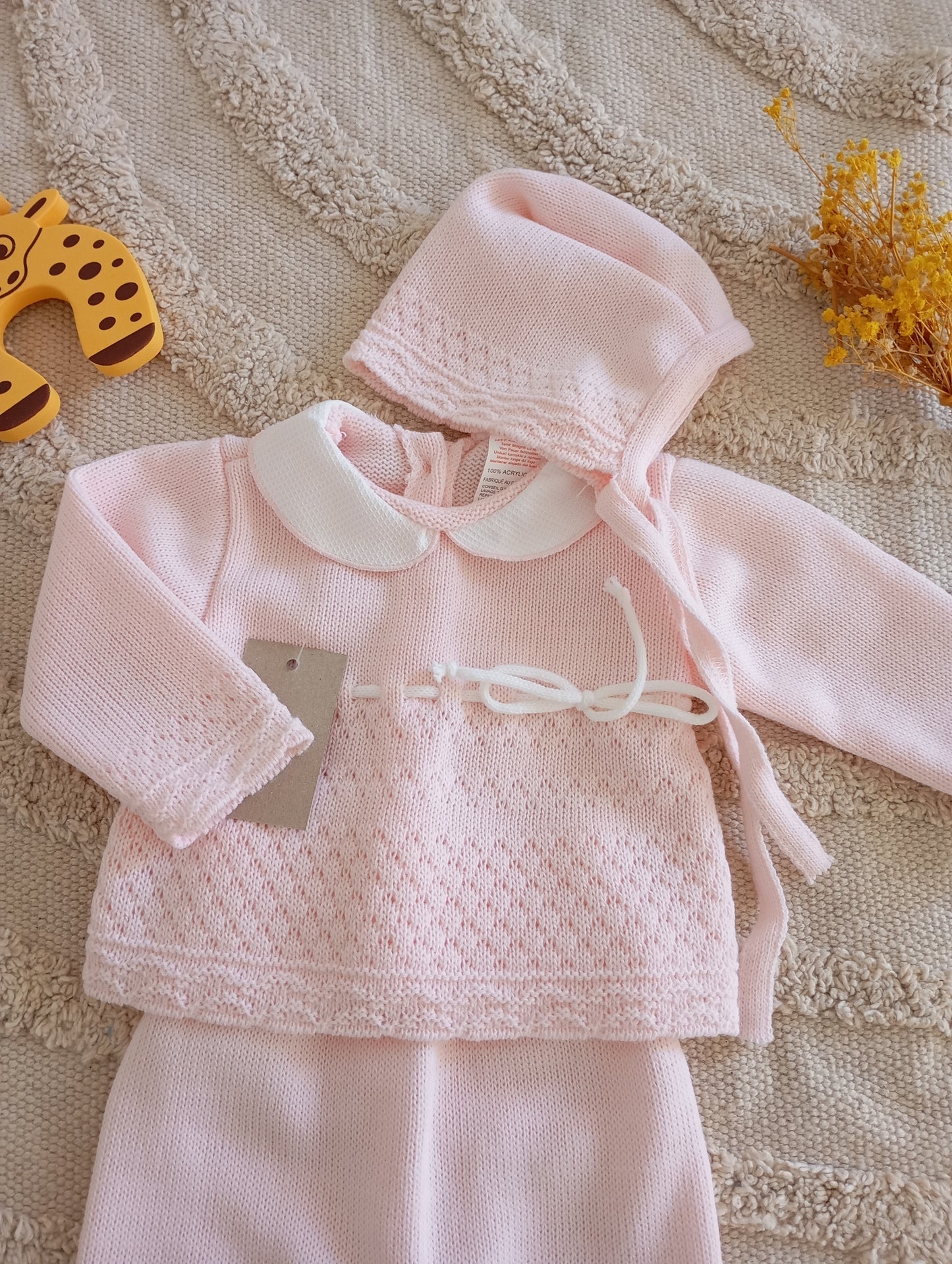 Ensemble bébé rose clair nœud blanc