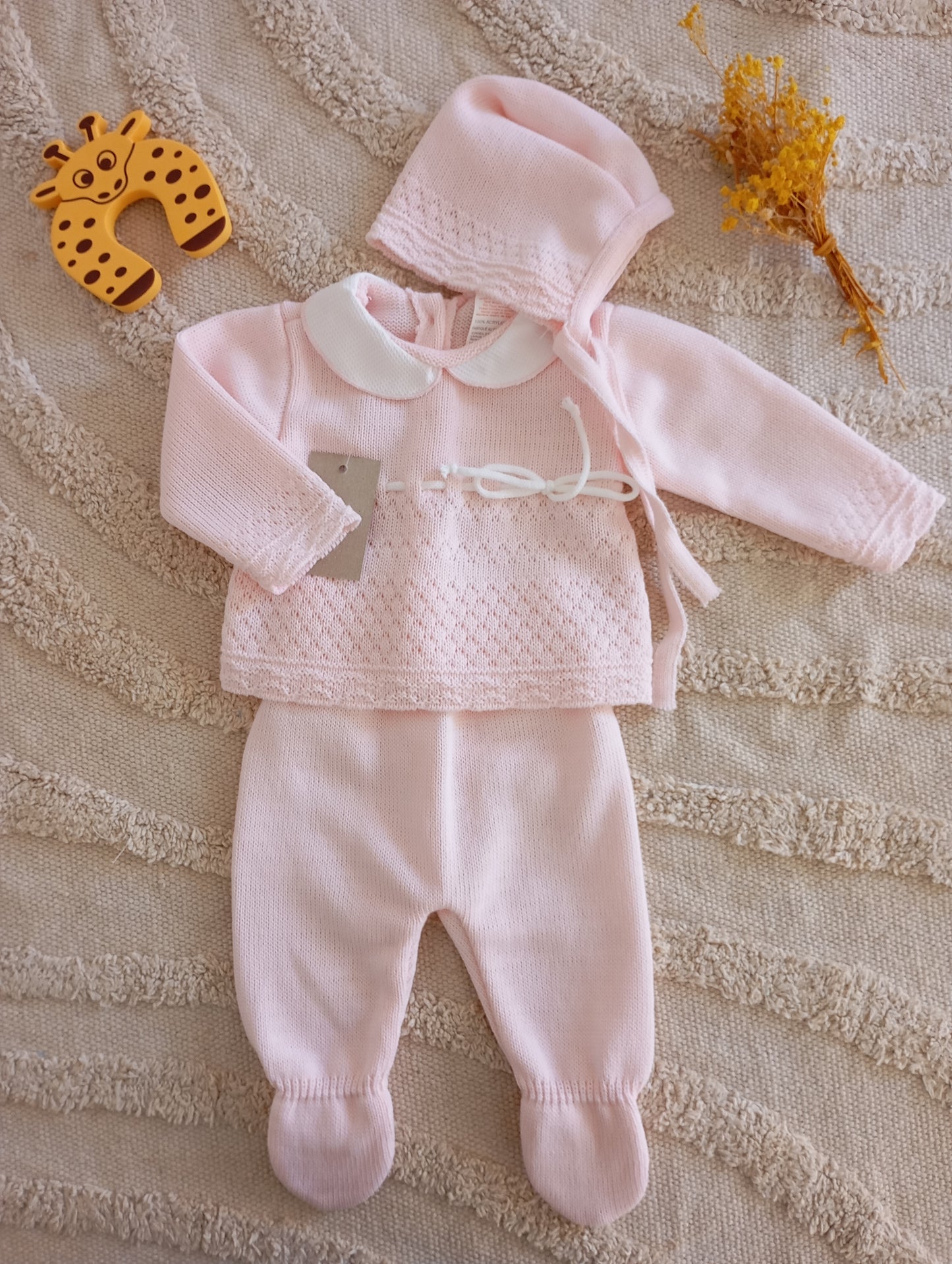 Ensemble bébé rose clair nœud blanc