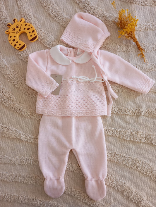 Ensemble bébé rose clair nœud blanc