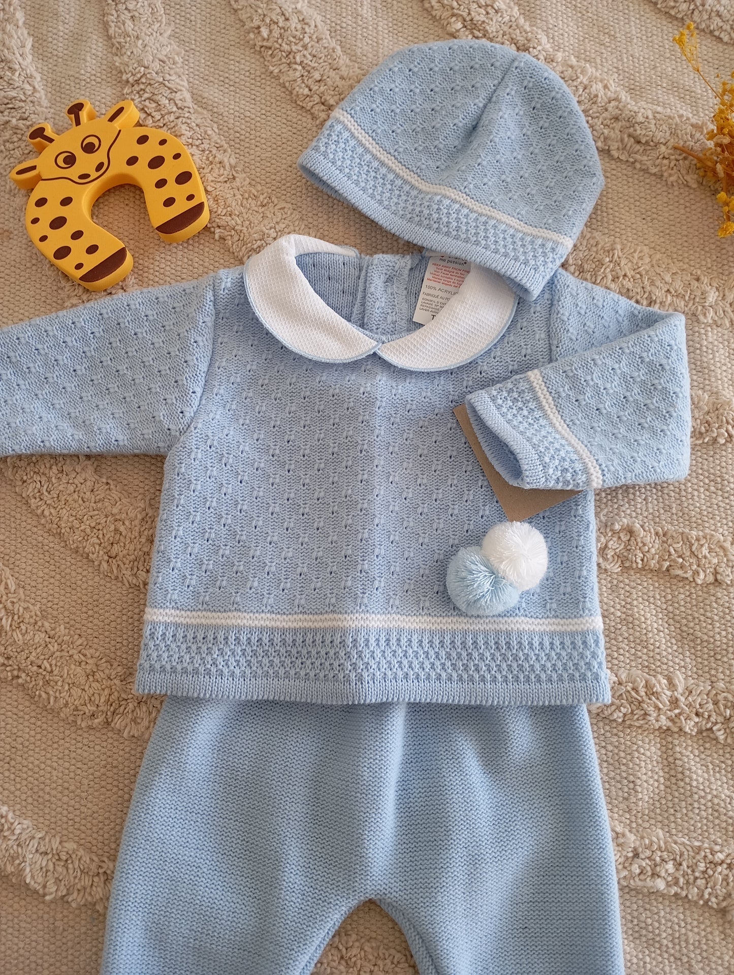 Ensemble bébé bleu clair pompon